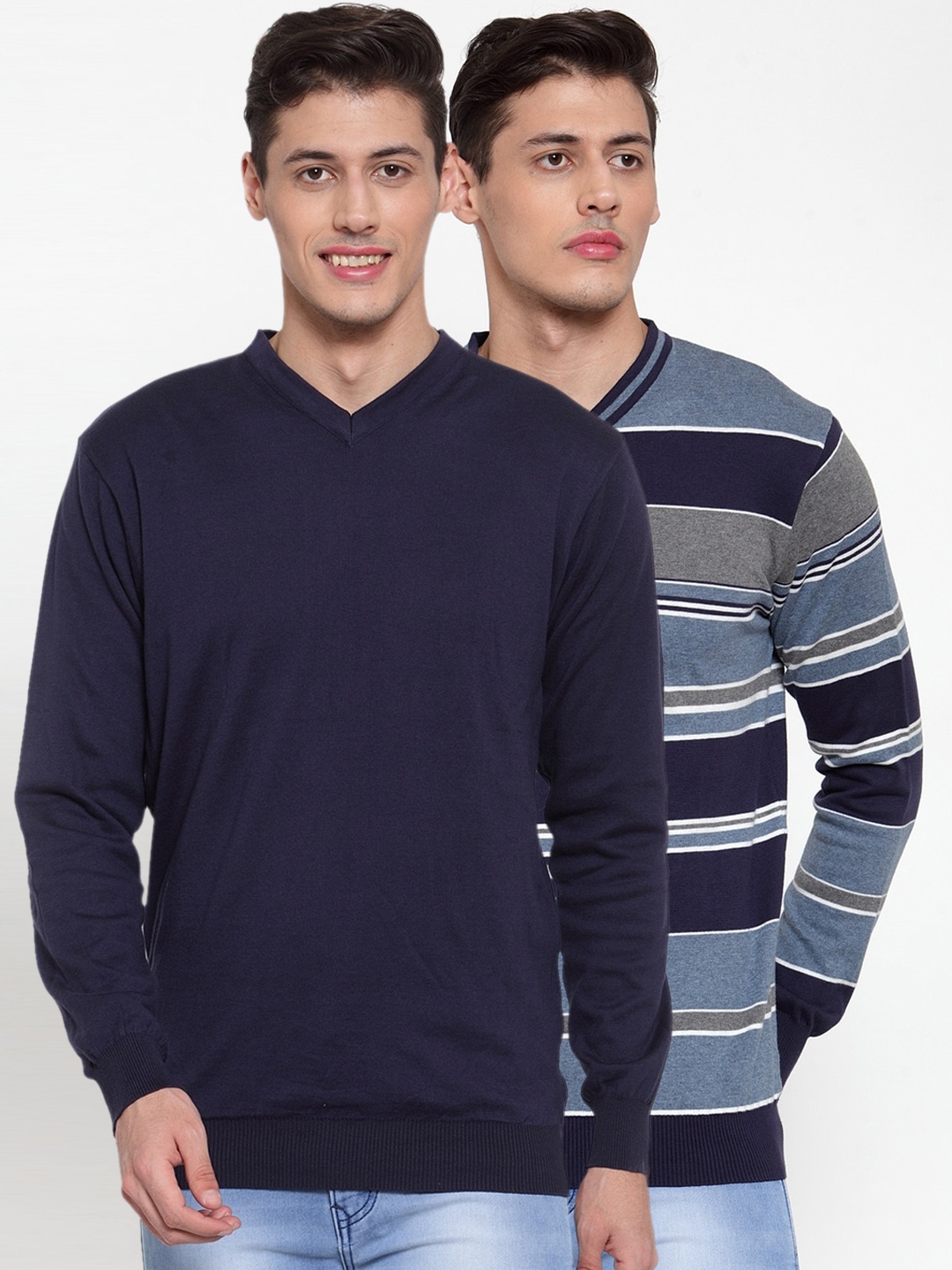 

Kalt Men Navy Blue Solid Reversible Pullover Sweater