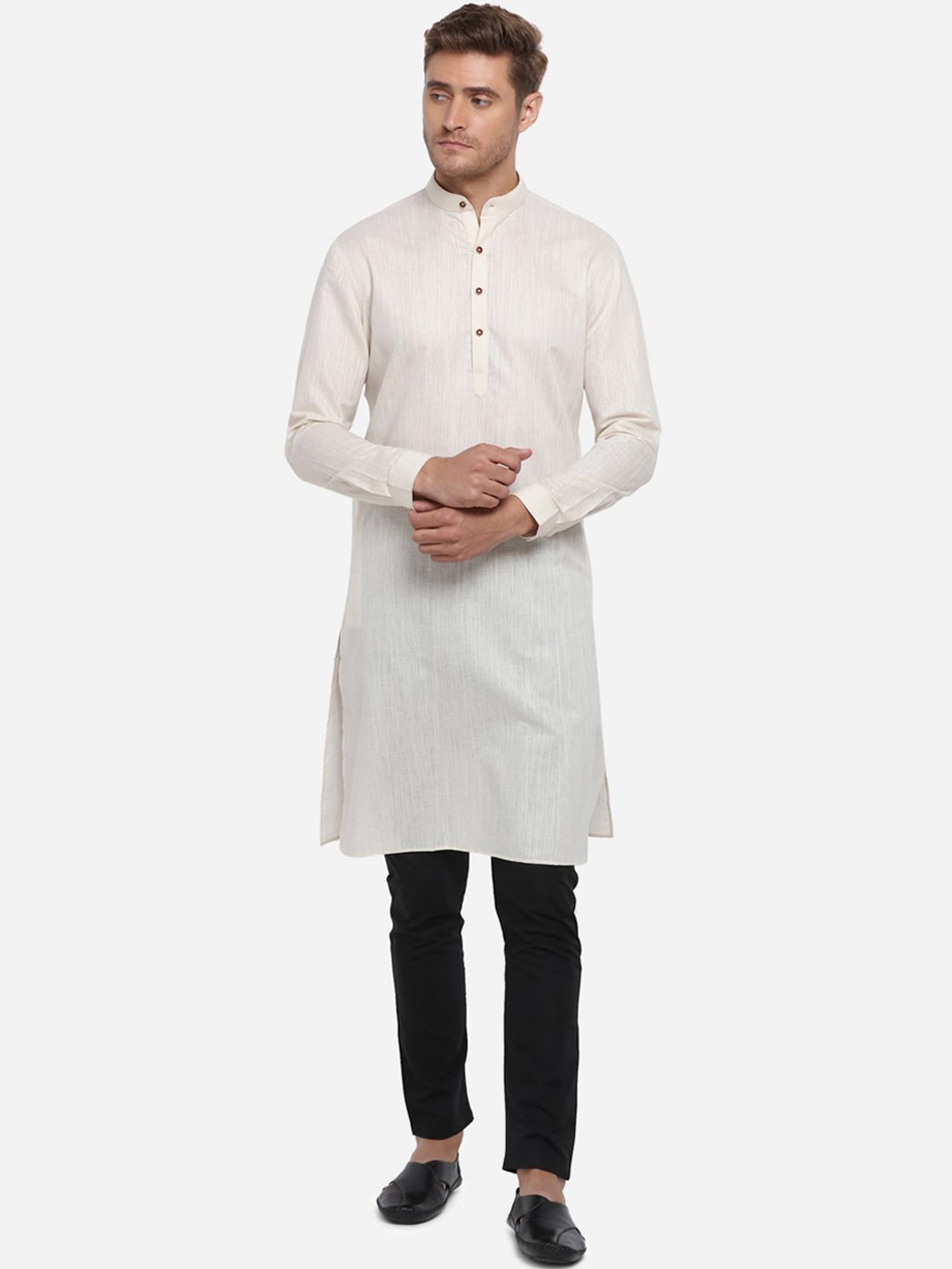 

JADE BLUE Men Off-White Solid Straight Modi Kurta