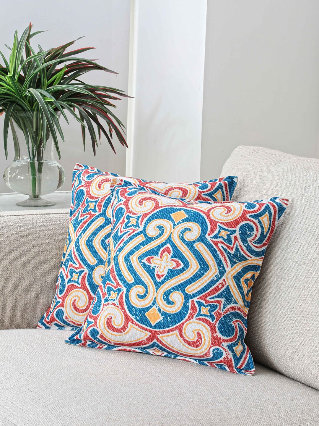 BLUE BOAT Blue Set of 2 Ethnic Motifs Square Cushion Covers