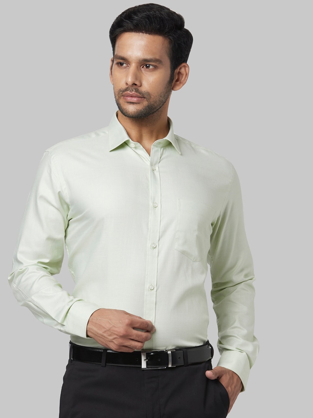 

Park Avenue Men Green Regular Fit Solid Formal Shirt