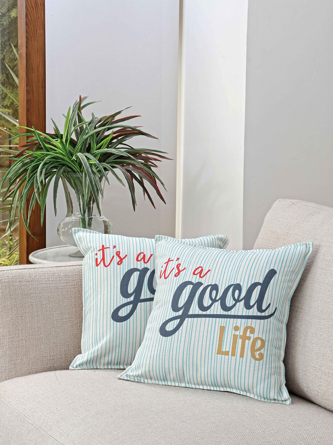 

BLUE BOAT Blue Set of 2 Striped Square Cushion Covers