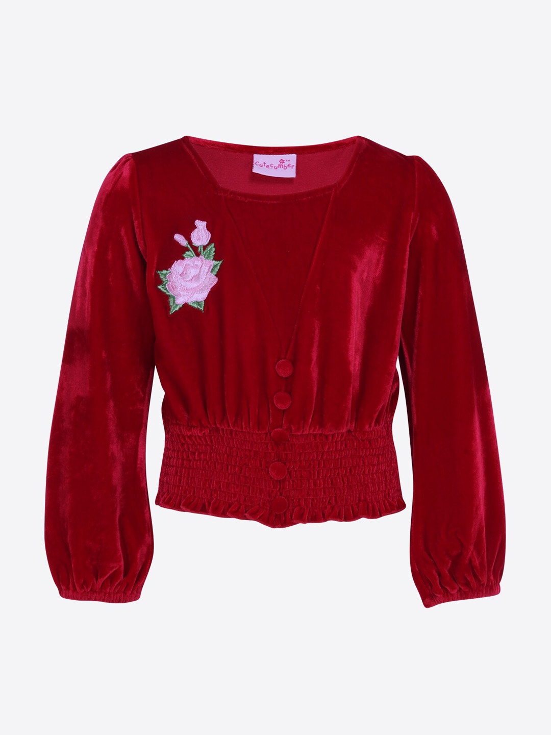 

CUTECUMBER Girls Red Solid Blouson Top