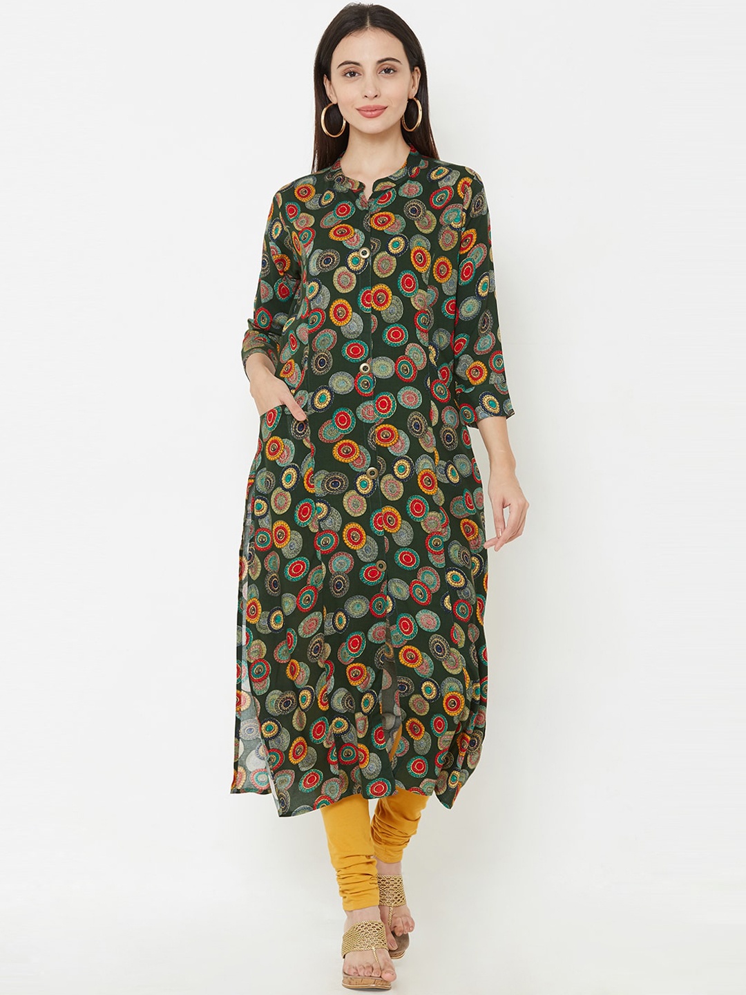 

FASHOR Women Green Printed Straight Kurta