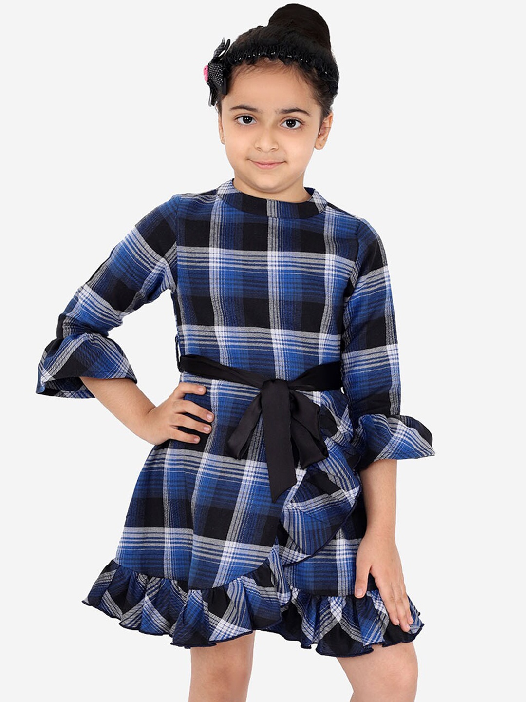 

Naughty Ninos Girls Blue & Black Checked Fit and Flare Dress