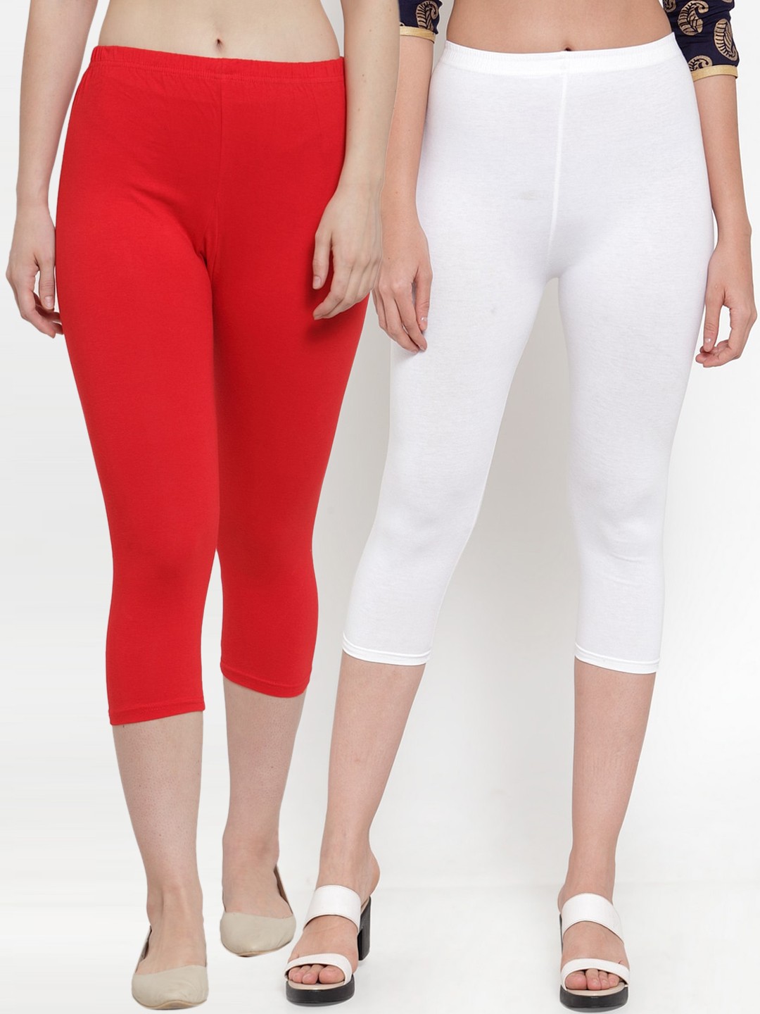 

GRACIT Women Pack Of 2 Solid Slim Fit Capris, White