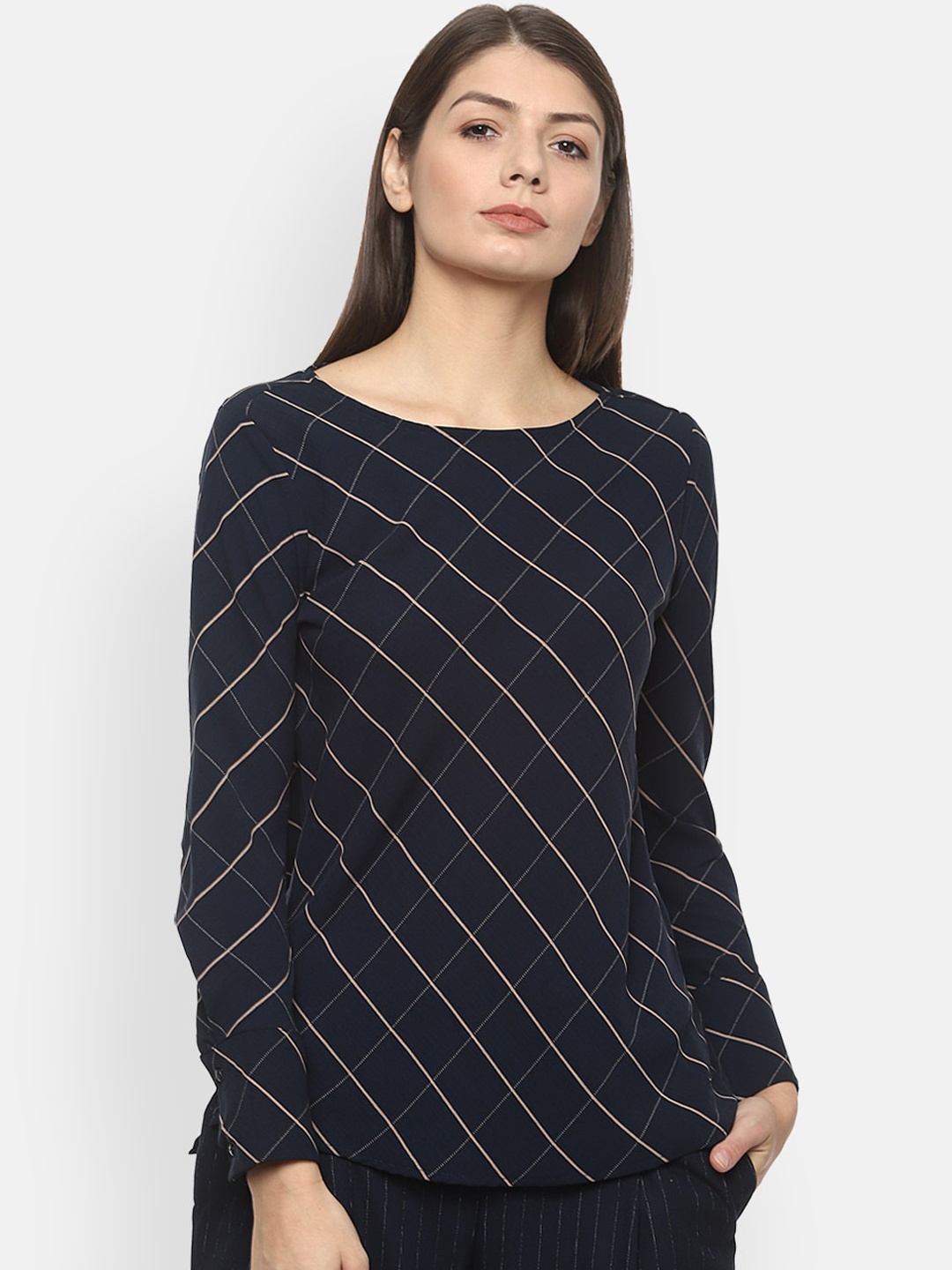 

Van Heusen Woman Navy Blue Striped Top