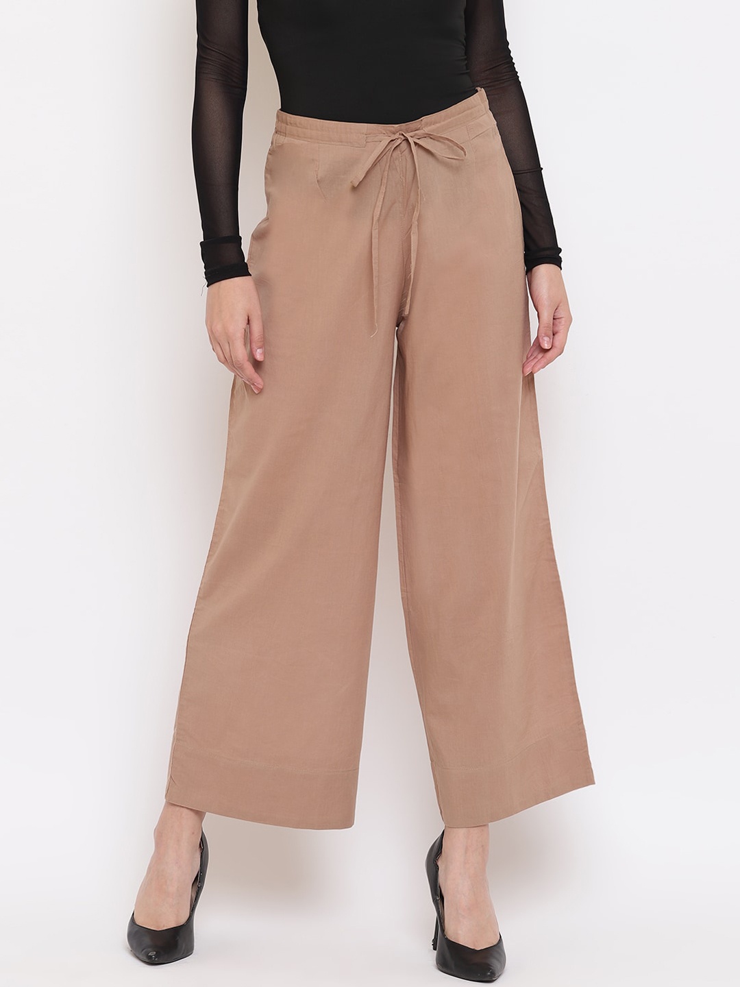 

Janasya Women Khaki Solid Straight Palazzos