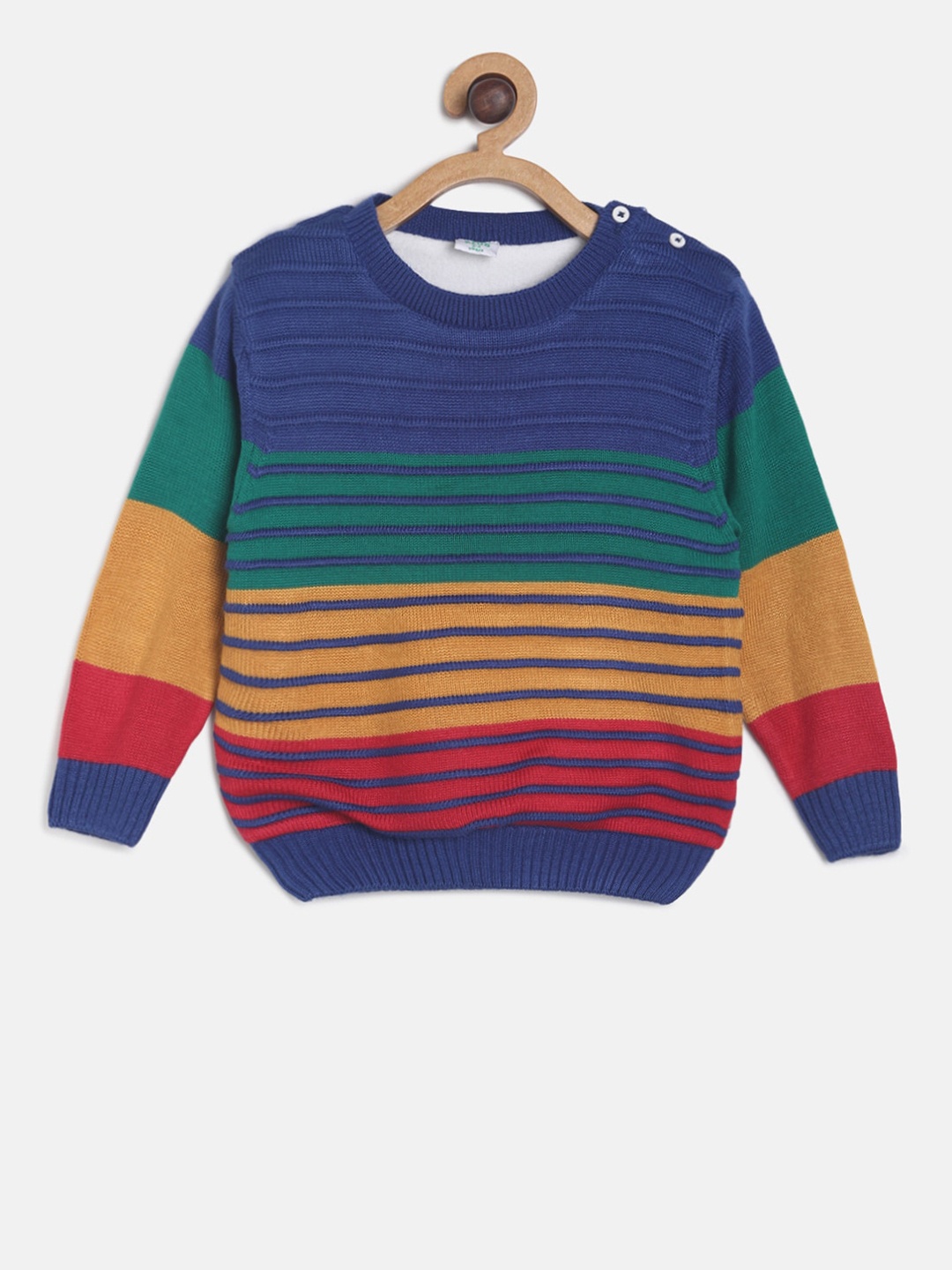 MINI KLUB Boys Blue Striped Acrylic Pullover Sweater