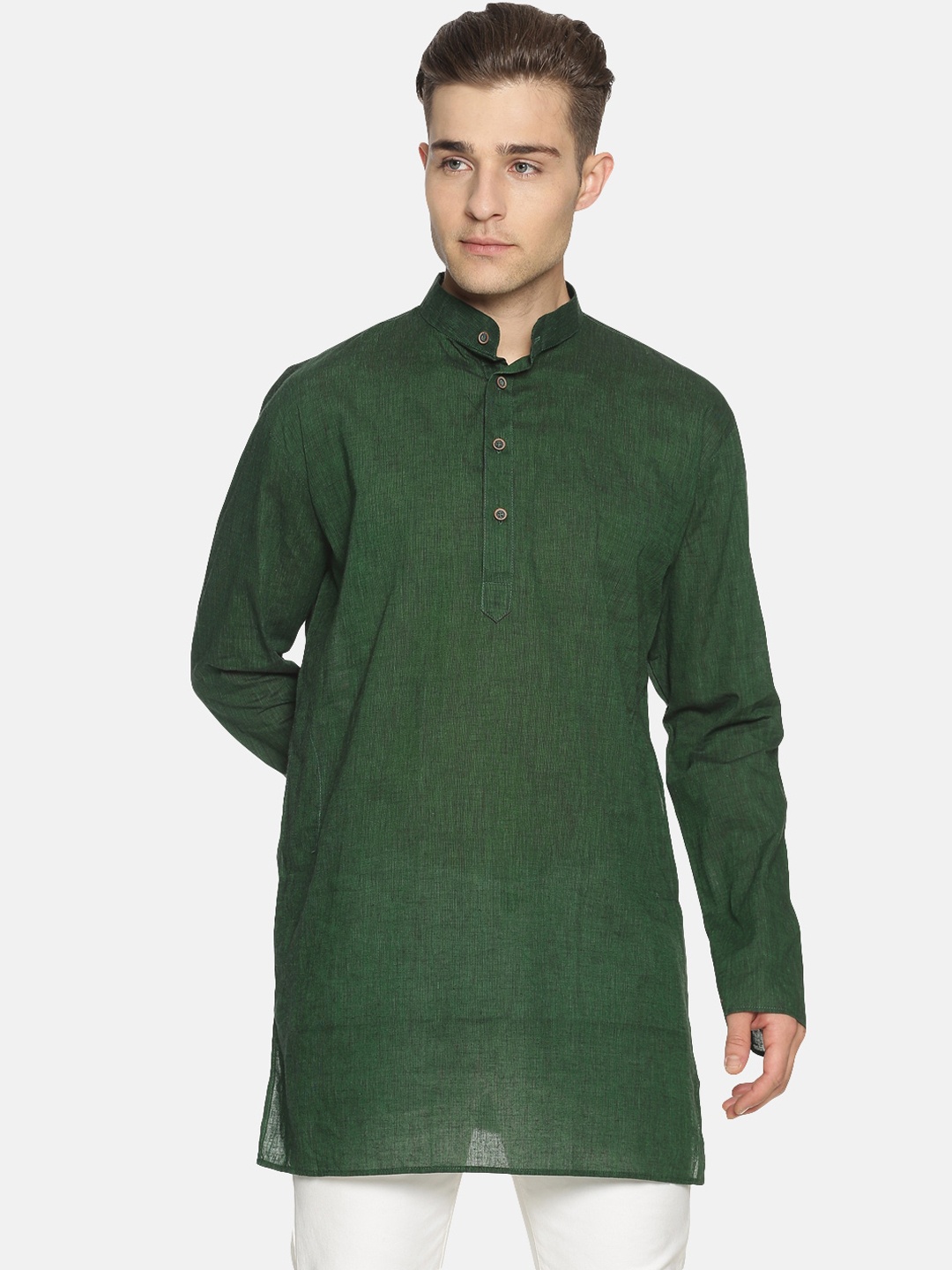 

Jansons Men Green Solid Straight Kurta