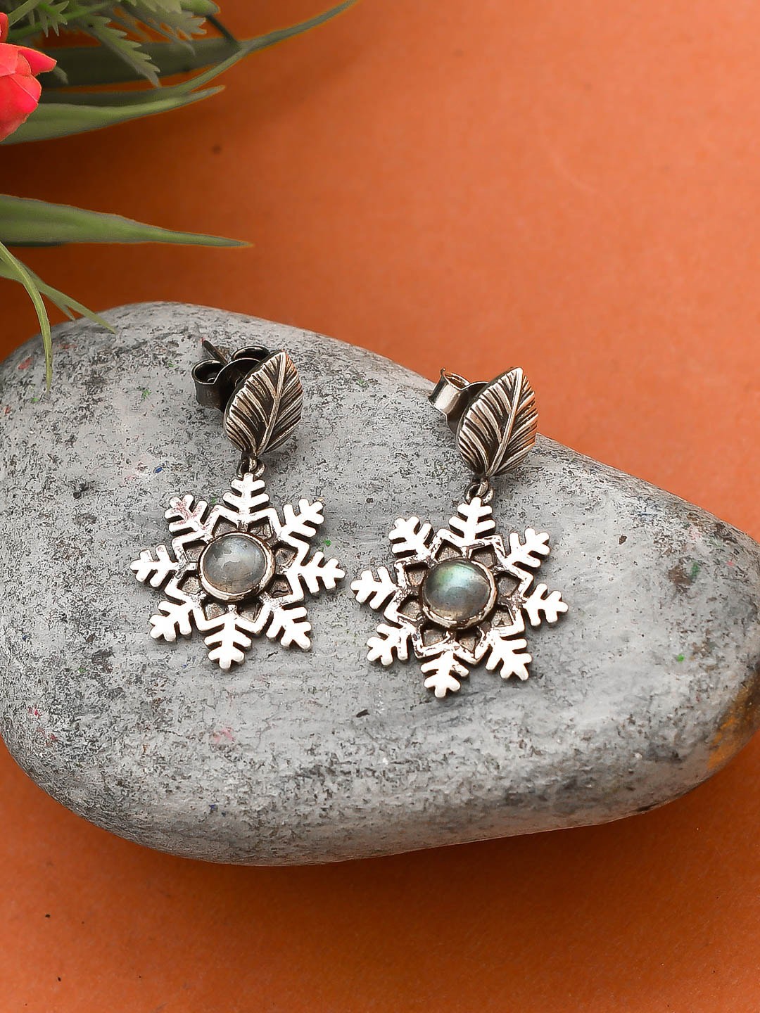 

Silvermerc Designs Silver Plated Oxidised Floral Drop Earrings