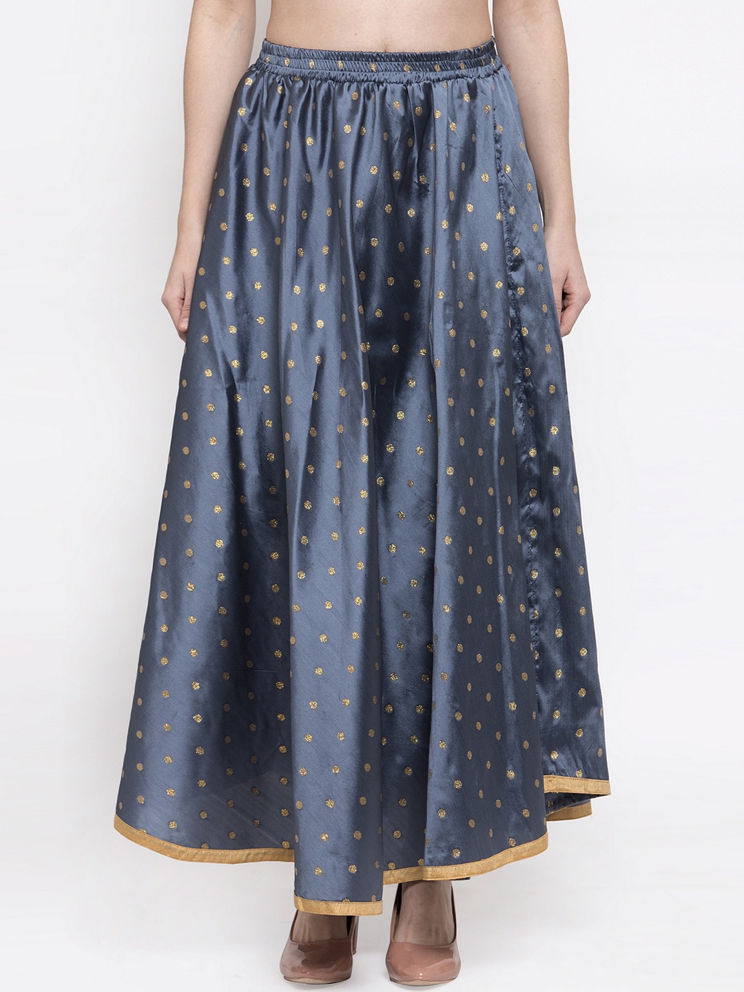 

Miaz Lifestyle Women Grey Woven Design Flared Maxi Skirt
