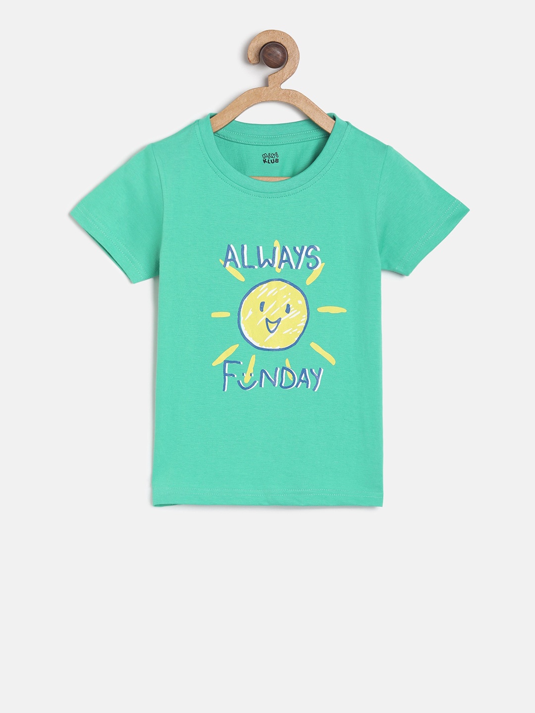 

MINI KLUB Boys Green Printed Round Neck Pure Cotton T-shirt