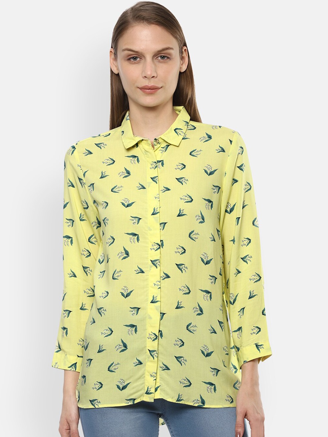 

Van Heusen Woman Yellow Regular Fit Printed Casual Shirt