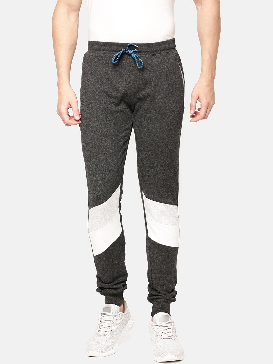 

Chennis Men Grey Melange Colourblocked Slim Fit Joggers