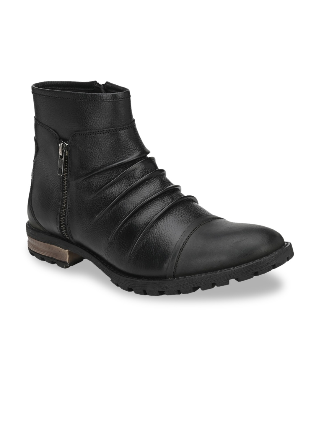 

Delize Men Black Solid Mid-Top Flat Boots