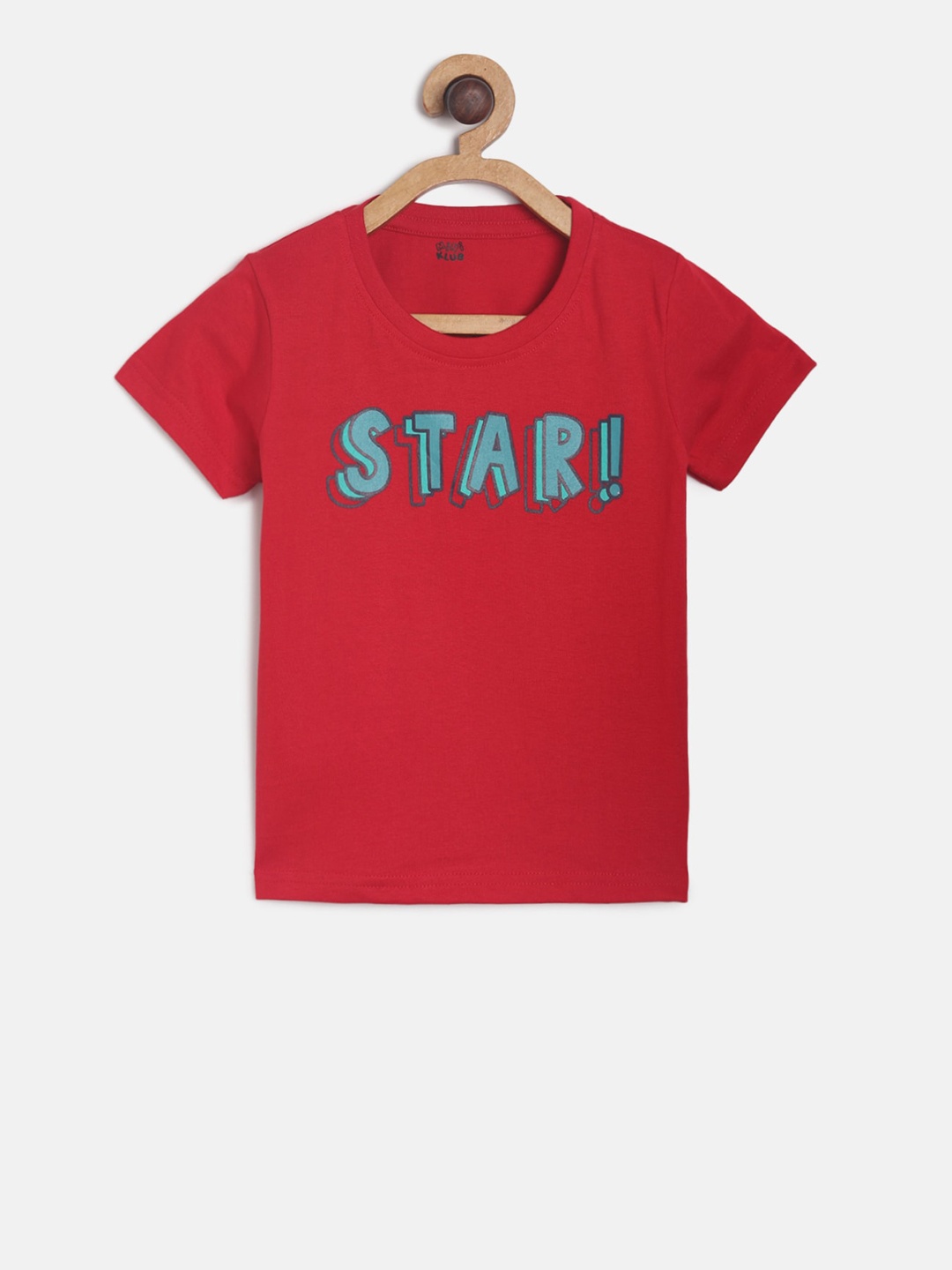 

MINI KLUB Boys Red Printed Round Neck Pure Cotton T-shirt