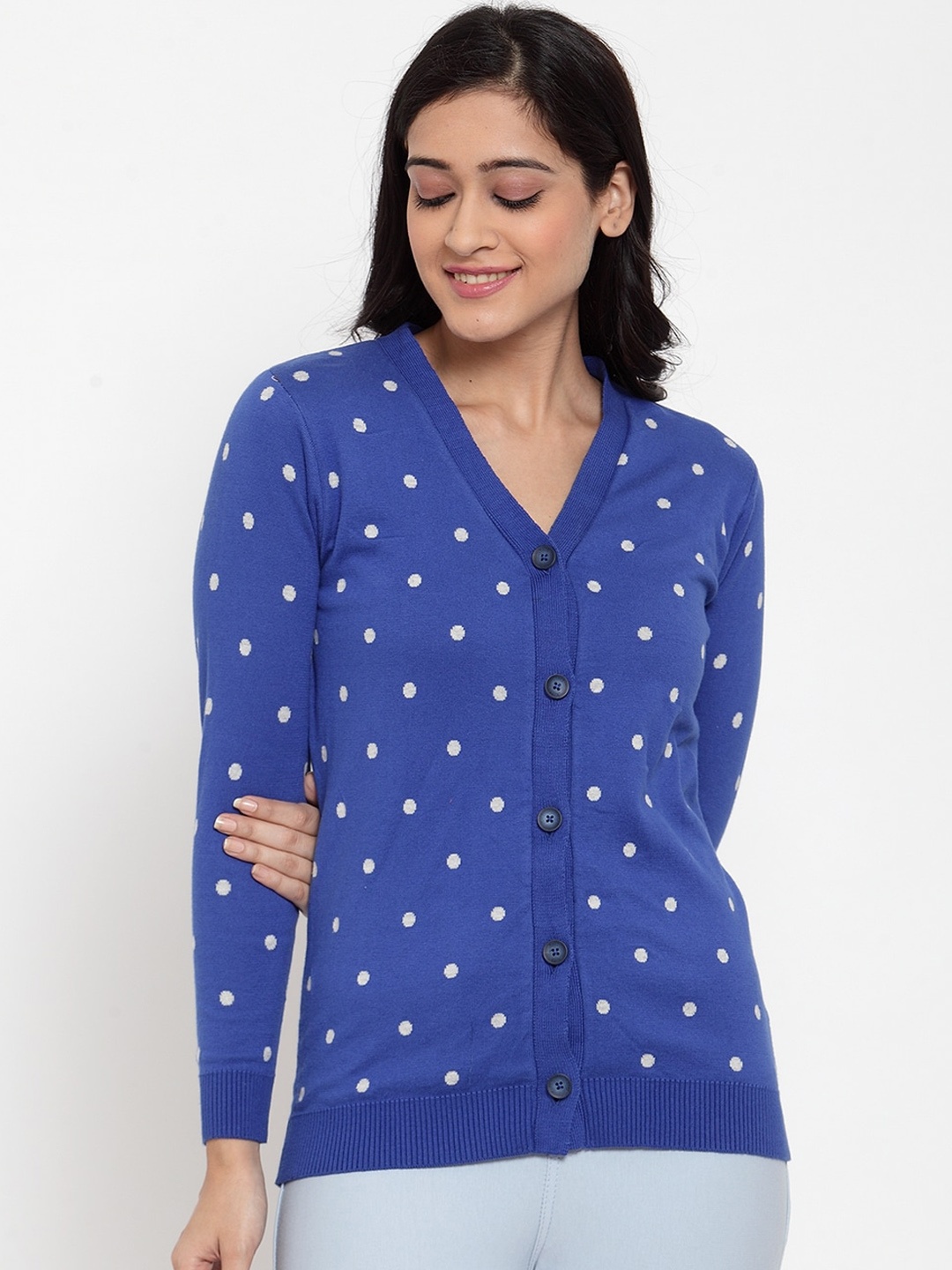 

Kalt Women Blue Printed Cardigan Sweater