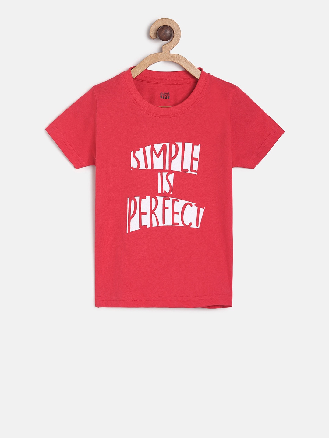 MINI KLUB Boys Red Printed Round Neck Pure Cotton T-shirt