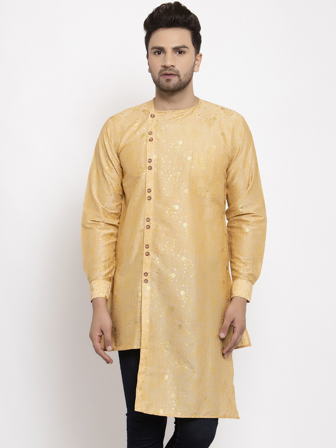 

KLOTTHE Men Gold-Toned Woven Design Straight Kurta