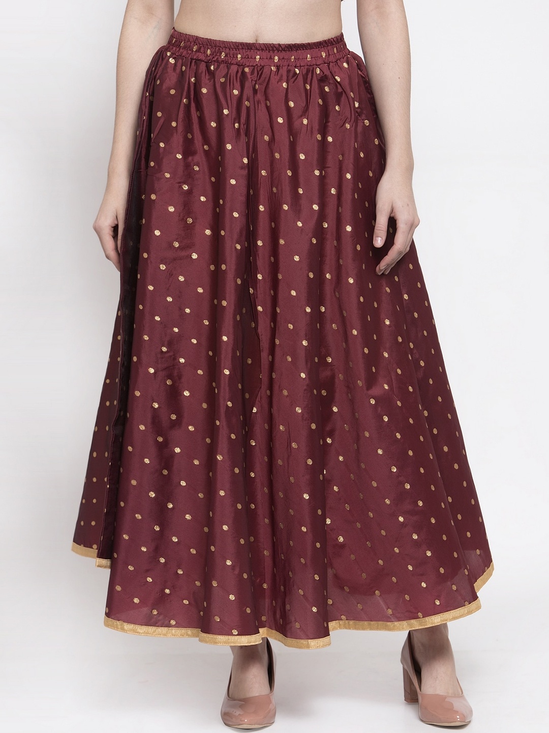 

Women Maroon Self Designed A-Line Flared Skirt