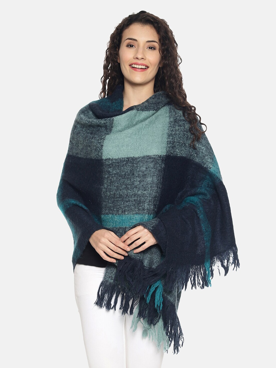

513 Women Checked Acrylic Winter Wear Stole, Navy blue