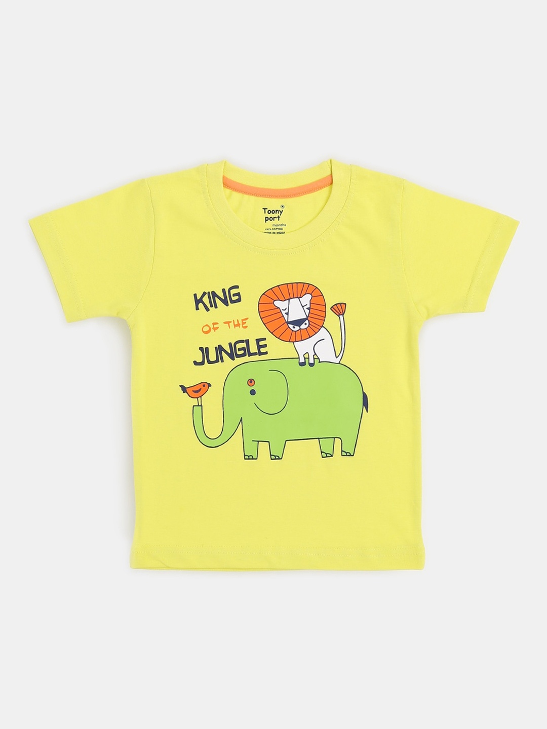

Toonyport Boys Yellow Green Printed Round Neck Pure Cotton T-shirt
