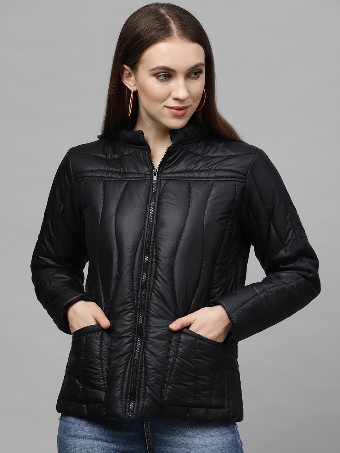 Athena Women Black Solid Lightweight Padded Jacket
