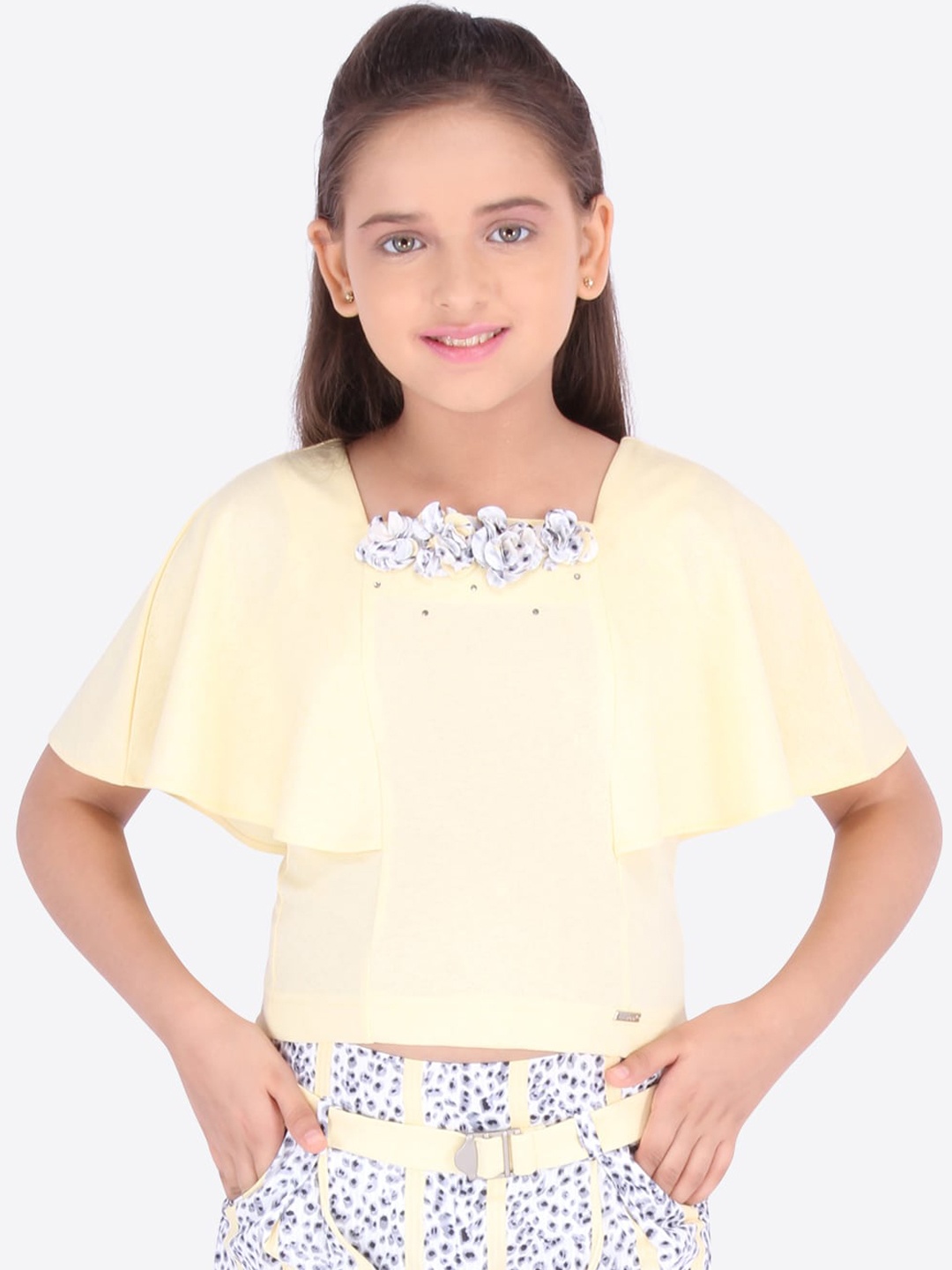 

CUTECUMBER Girls Beige Solid Cape Top