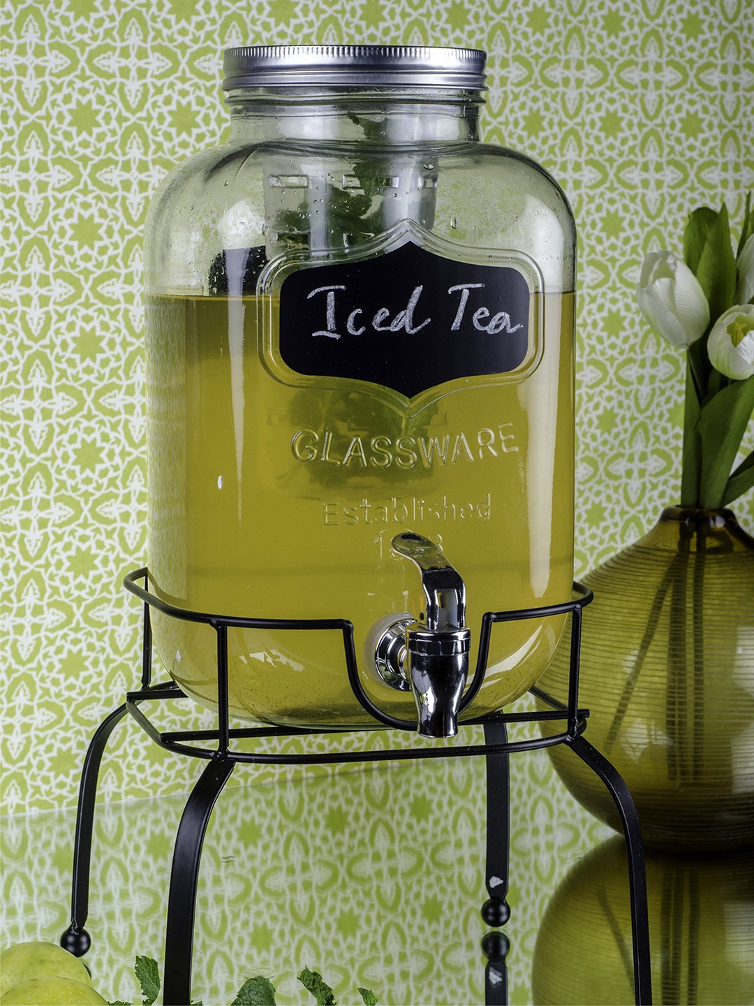 

White Gold Transparent Dispenser with Chalkboard & Metal Stand 5000ml