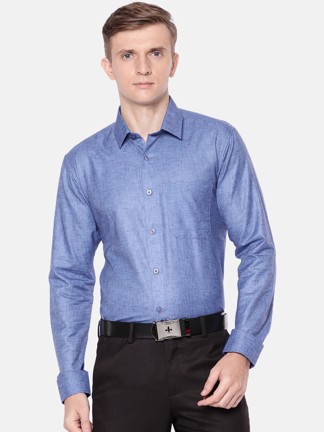 Jansons Men Blue Regular Fit Solid Formal Shirt