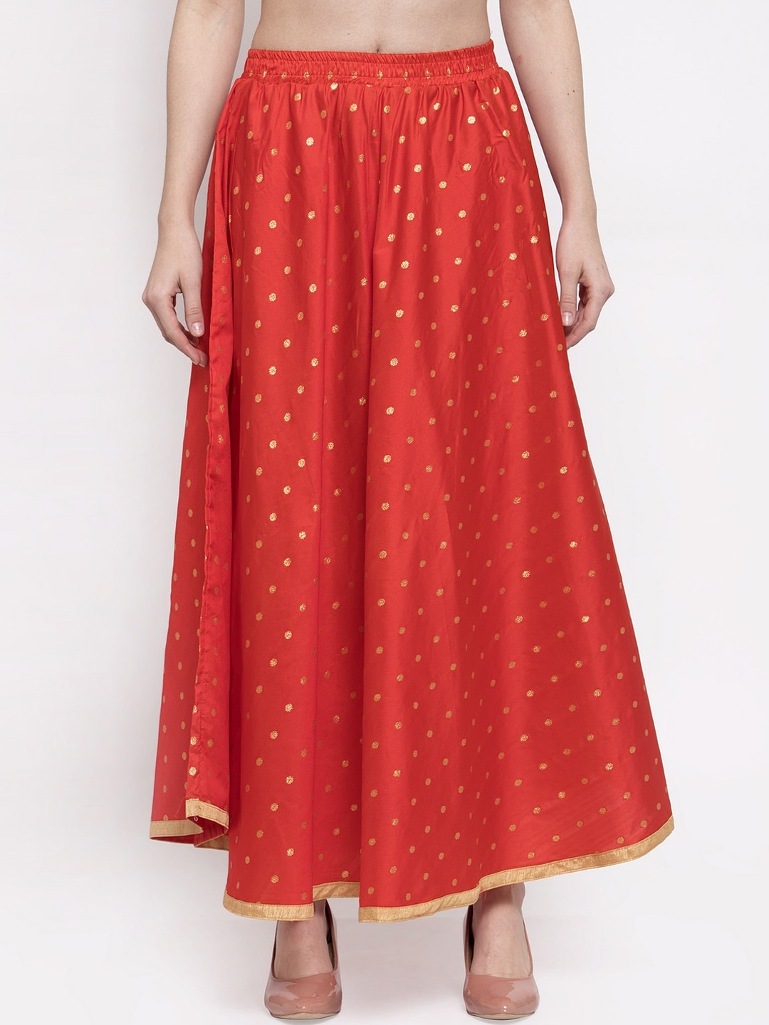

Miaz Lifestyle Women Red & Gold-Coloured Embellished Flared Skirt