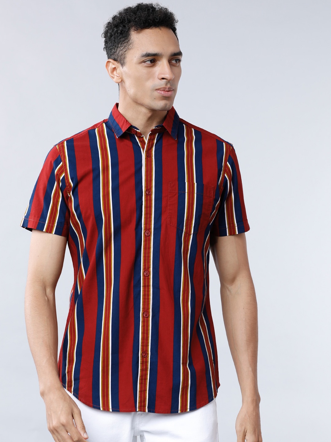 

LOCOMOTIVE Men Red & Navy Blue Slim Fit Striped Casual Shirt