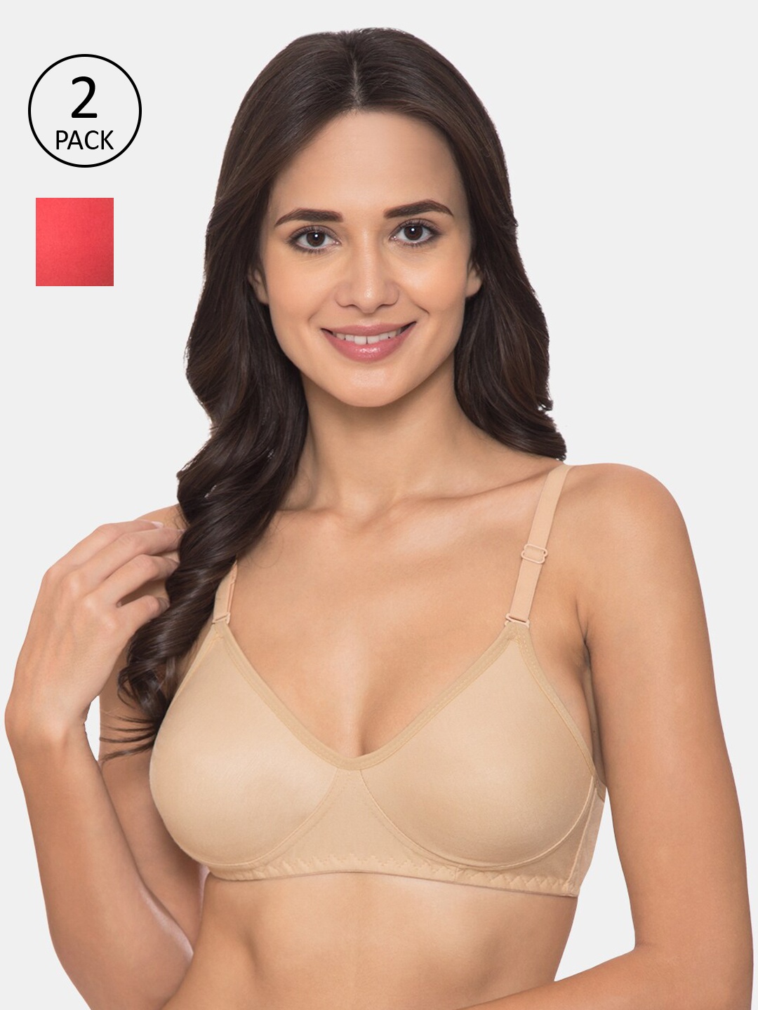 

KOMLI Pack Of 2 Solid Non-Wired Non Padded Everyday Bra K-983-SK-2PC-CRL, Beige