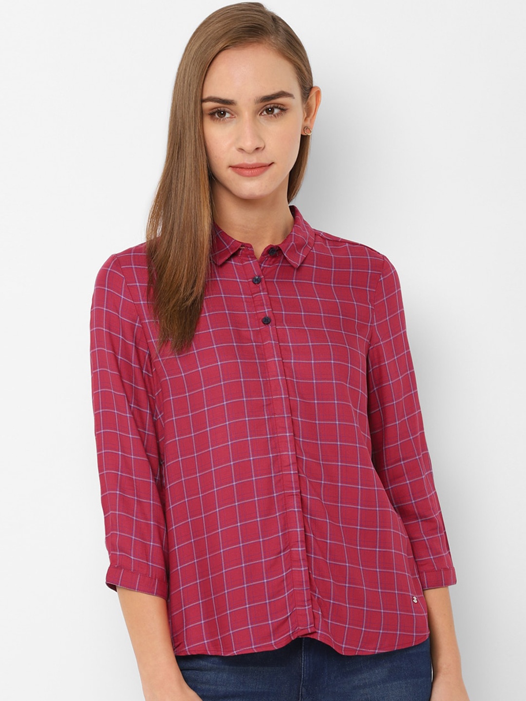 

Allen Solly Woman Women Red Regular Fit Checked Antiviral Casual Shirt