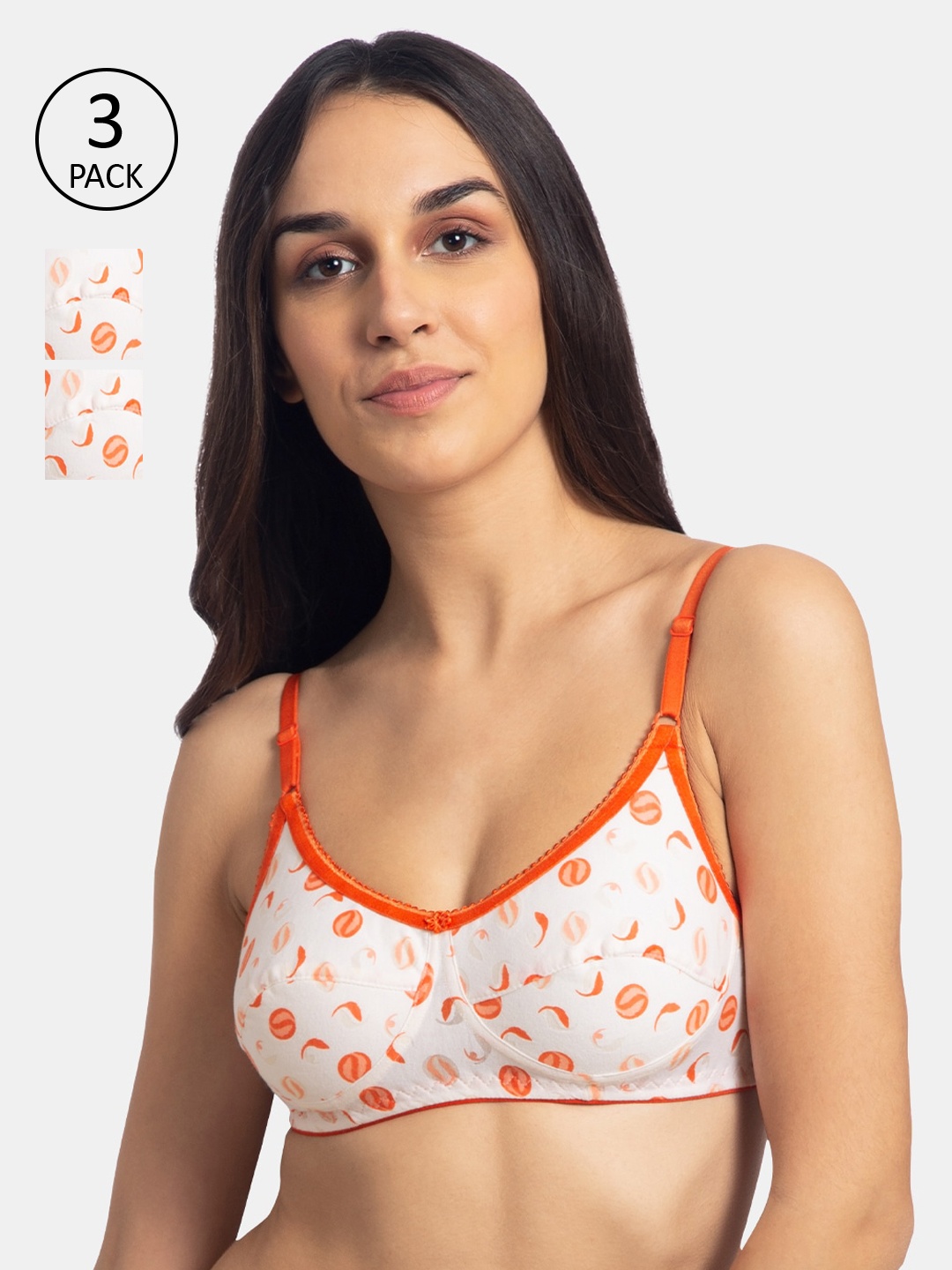 

KOMLI Orange & White Printed Non-Wired Non Padded T-shirt Bra K-126-3PC-ORG-32B