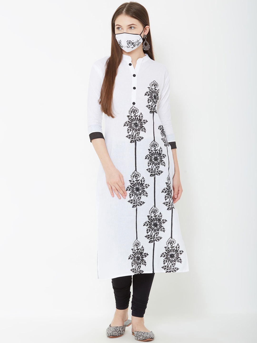 

FASHOR Women White Embroidered Straight Kurta
