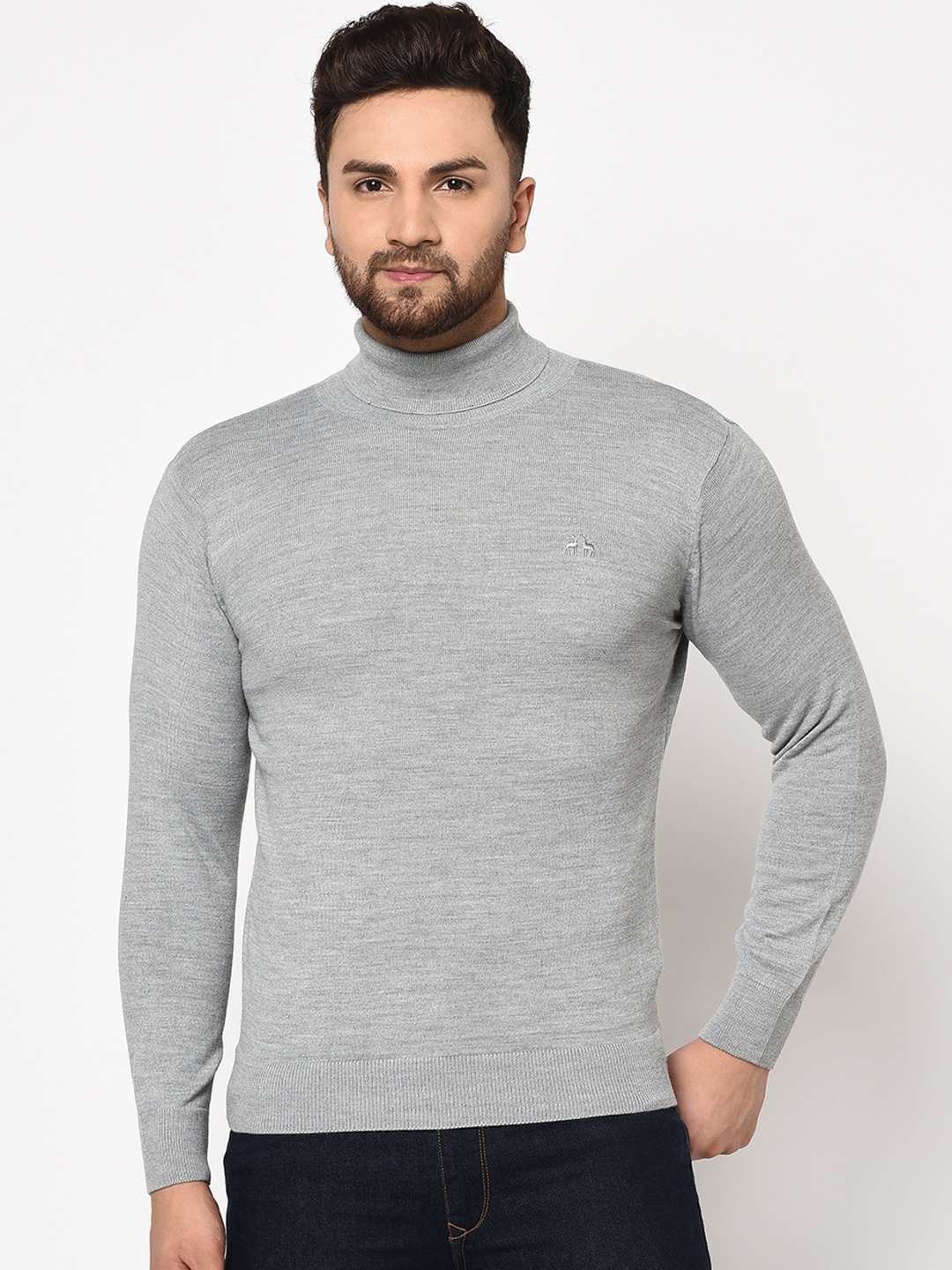 

98 Degree North Men Grey Solid Pullover Sweater