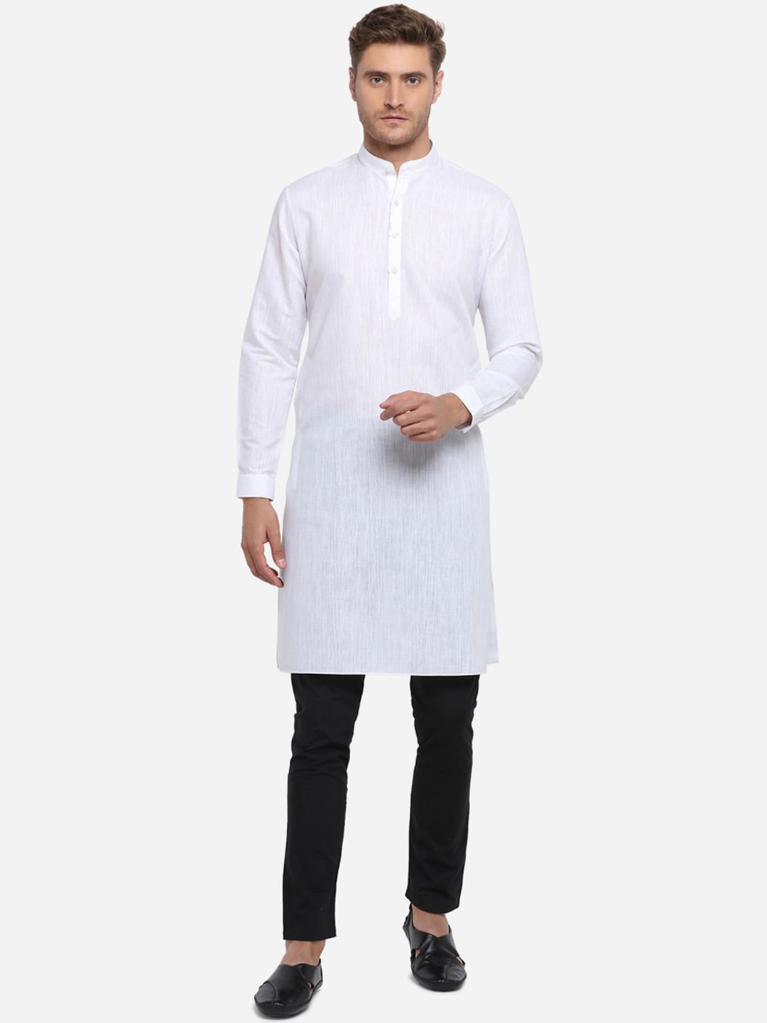 

JADE BLUE Men White Solid Straight Modi Kurta