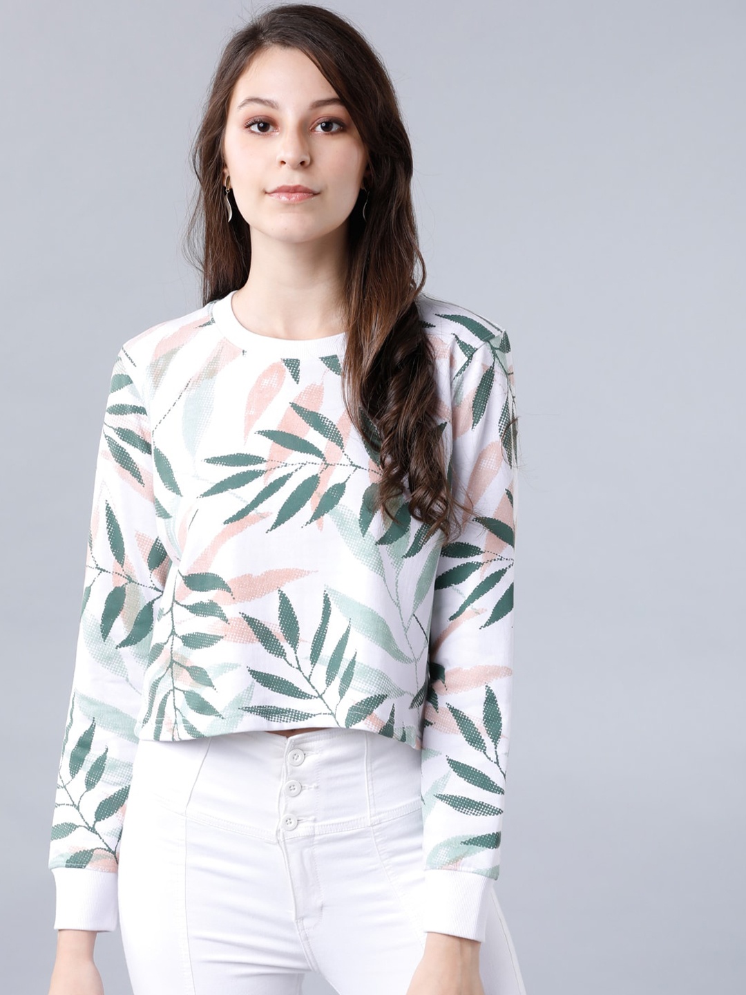 

Tokyo Talkies Women White & Green Printed Sweatshirt