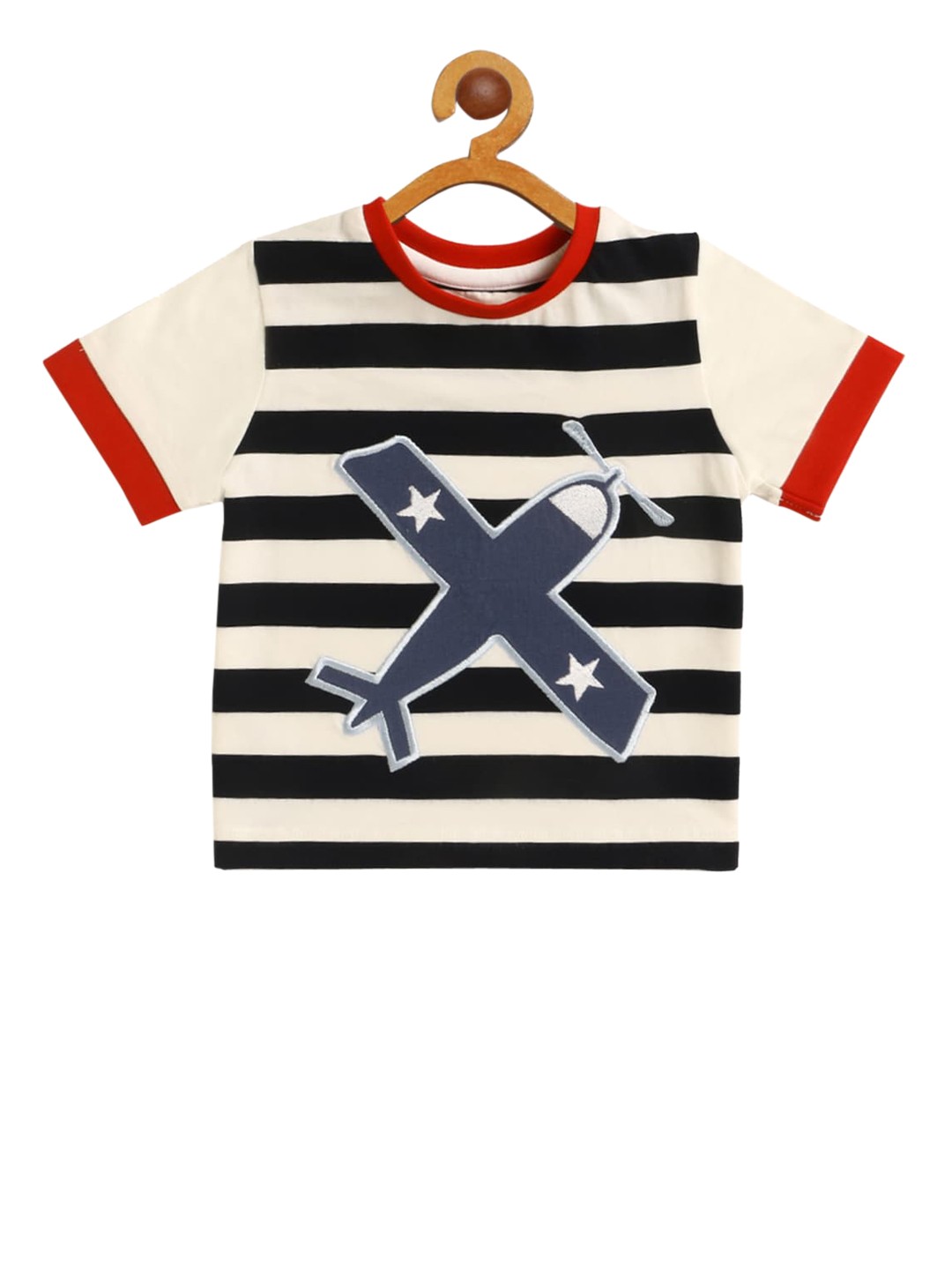 

LAdore Boys Off-White & Black Striped Round Neck T-shirt