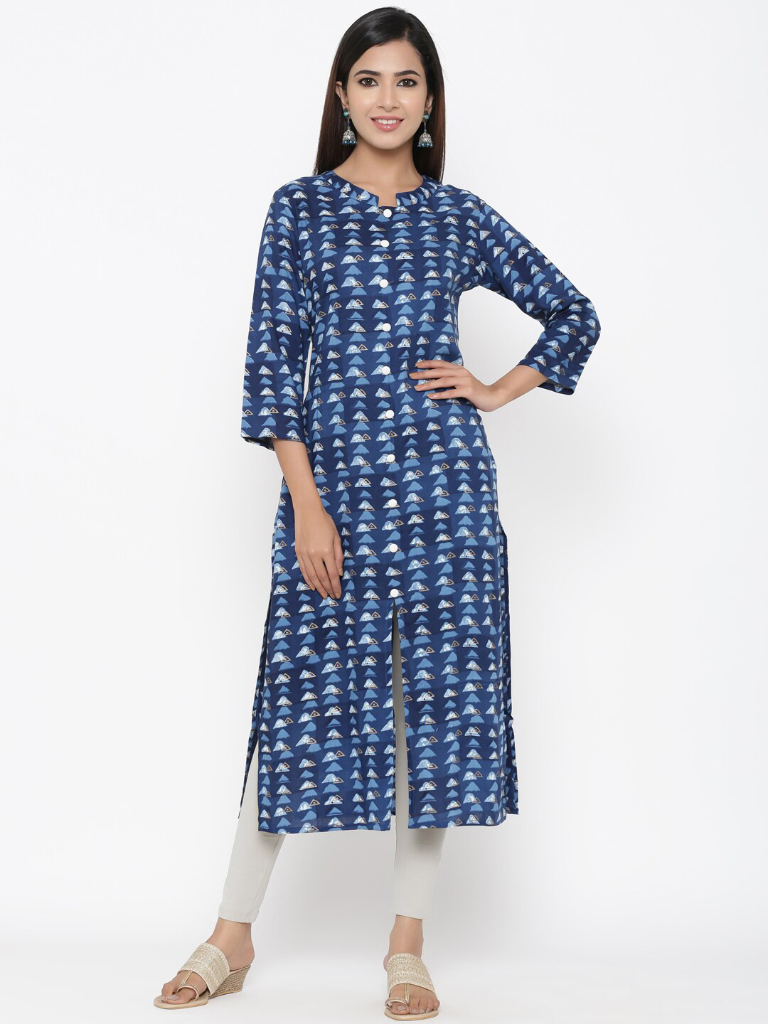 

Maaesa Women Blue Printed A-Line Kurta