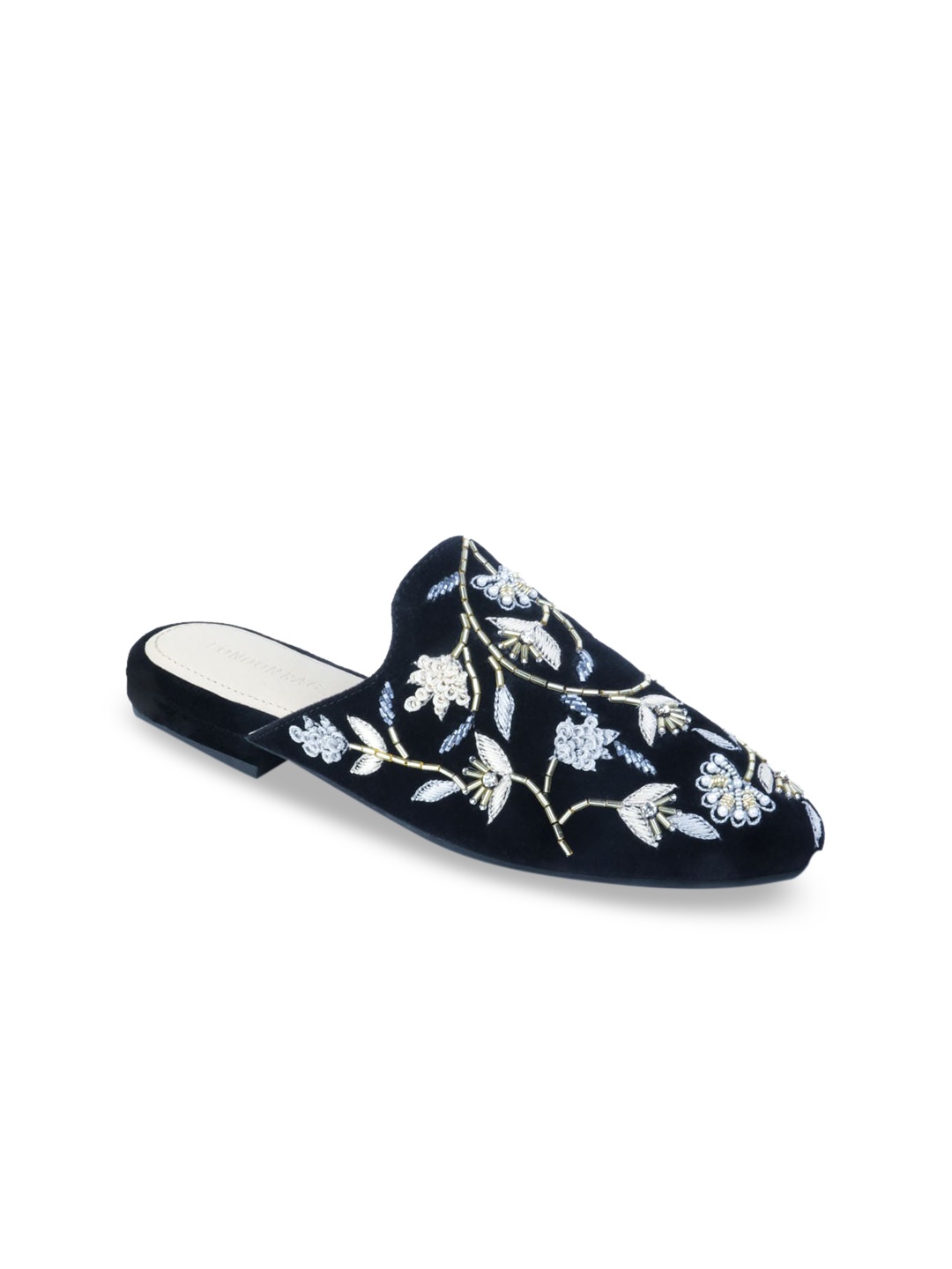 

London Rag Women Black Embroidered Velvet Mules