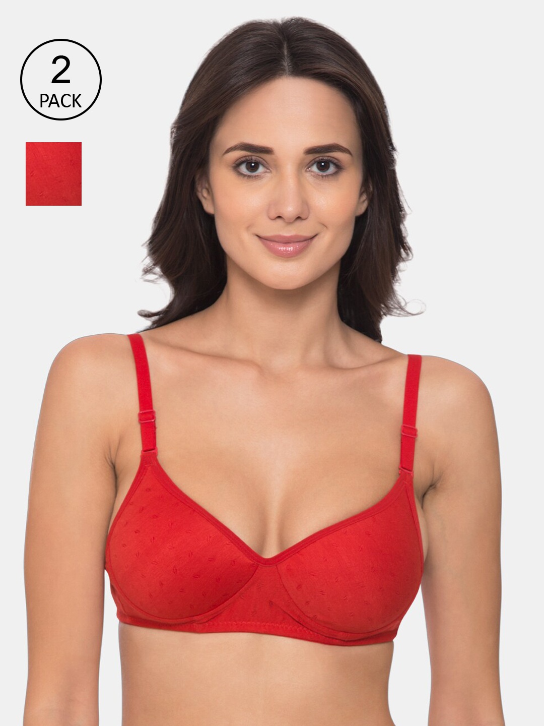 

KOMLI Pack of 2 Non-Wired Lightly Padded Everyday Bras K-558-RD-30B, Red