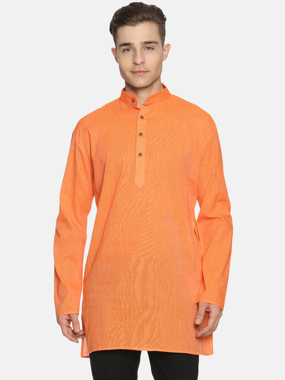 

Jansons Men Orange Solid Straight Kurta