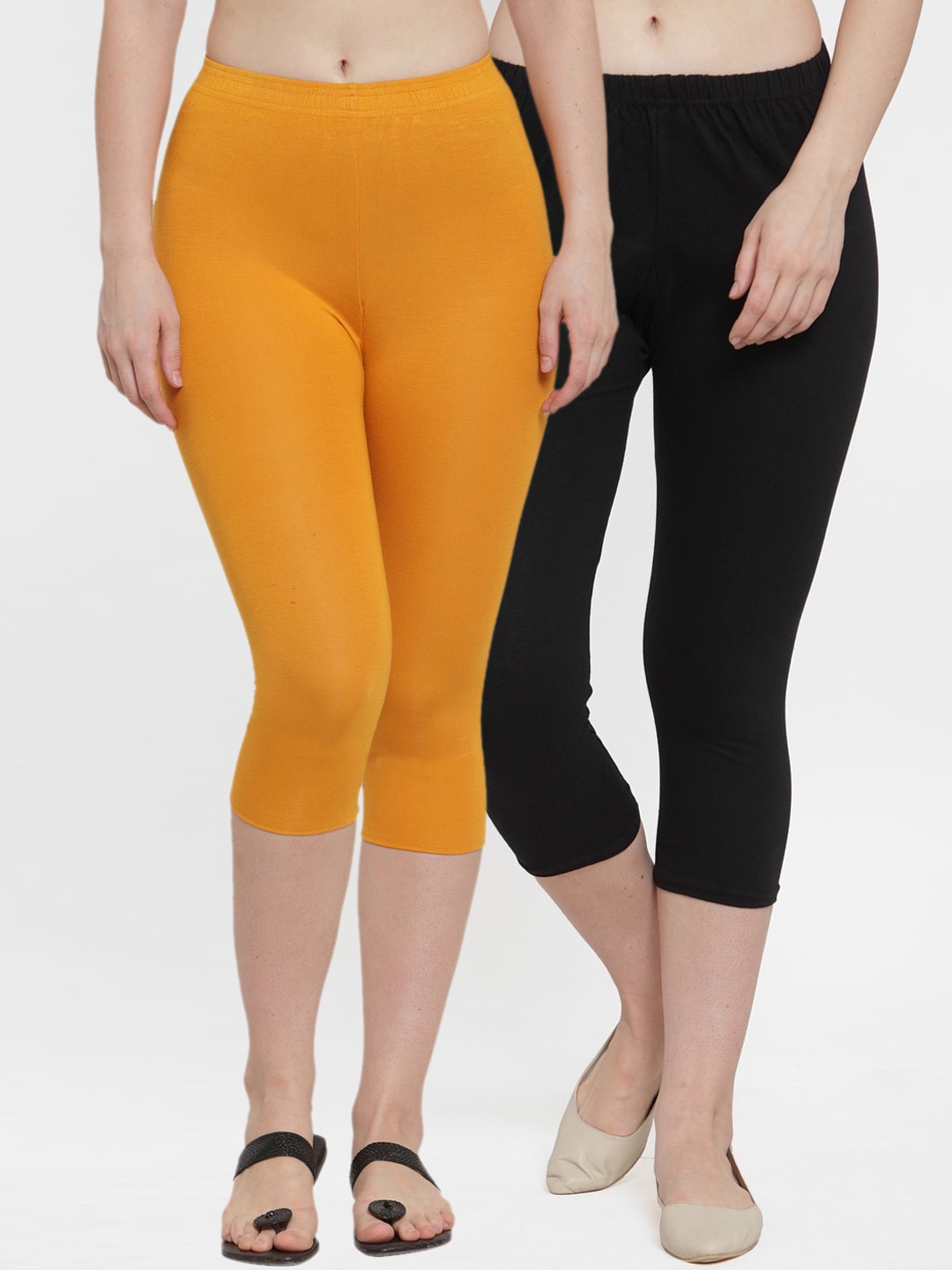 

GRACIT Women Pack of 2 Solid Slim Fit Capris, Black