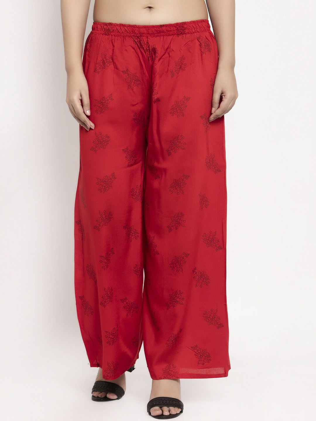 KLOTTHE Women Red Printed Straight Palazzos