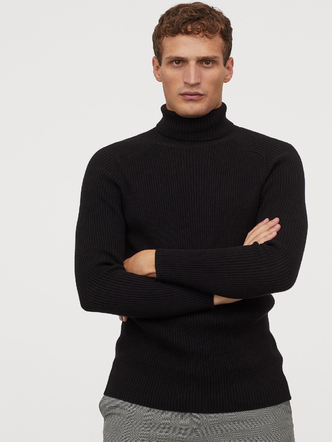 

H&M Men Black Solid Polo-Neck Jumper Muscle Fit