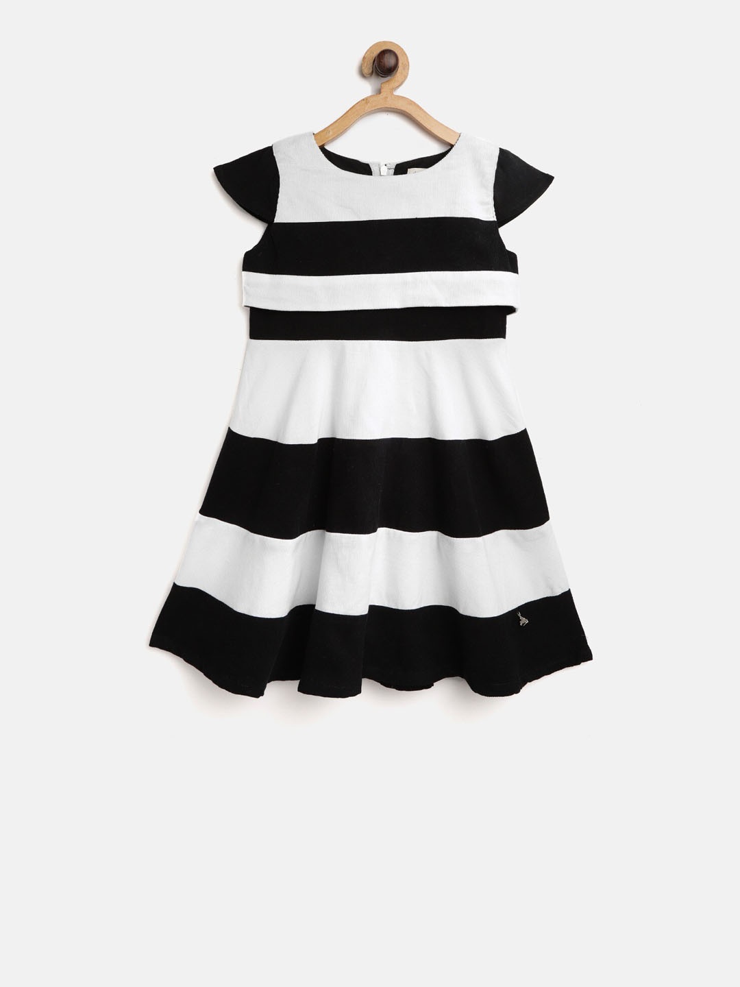 

Cherry Crumble Girls White & Black Colourblocked Fit and Flare Dress