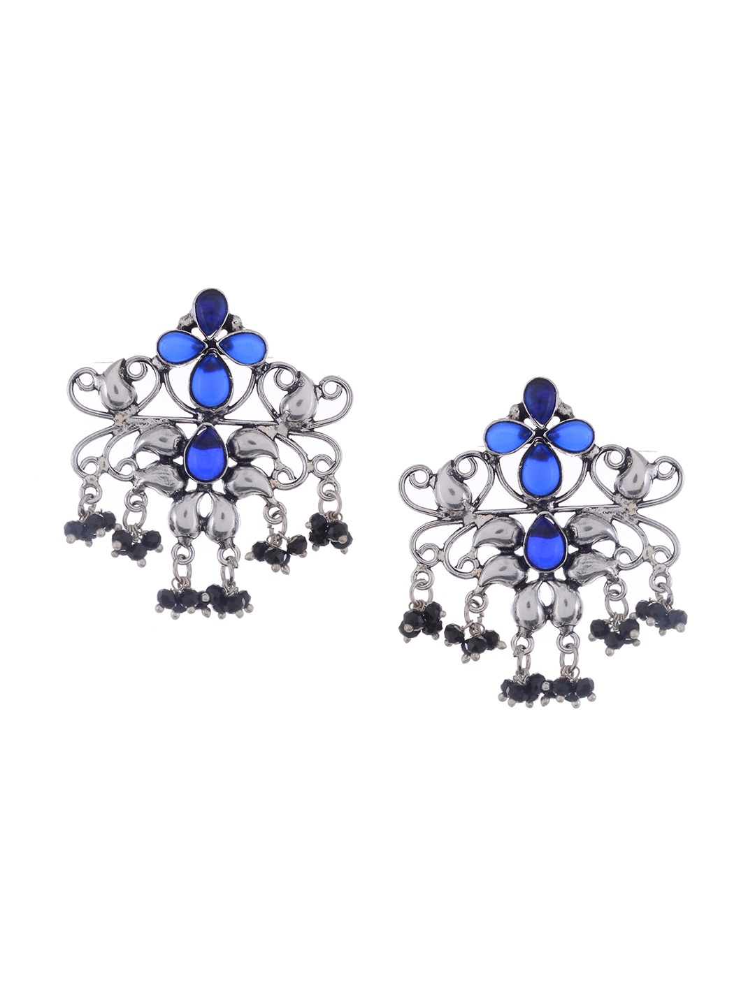 

Silvermerc Designs Silver-Plated & Blue Onyx Contemporary Drop Earrings