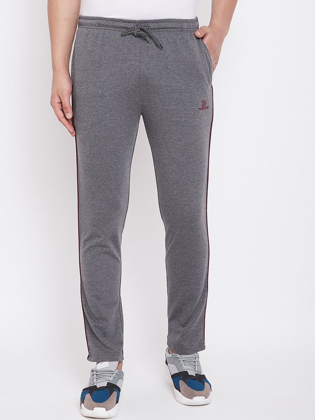 

Adobe Men Grey-Melange Solid Straight-Fit Track Pants